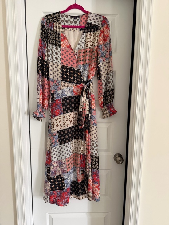 Skies Are Blue Dresses & Skirts - Skies Are Blue Patchwork Wrap Maxi Dress in Coral, Black & Cream
